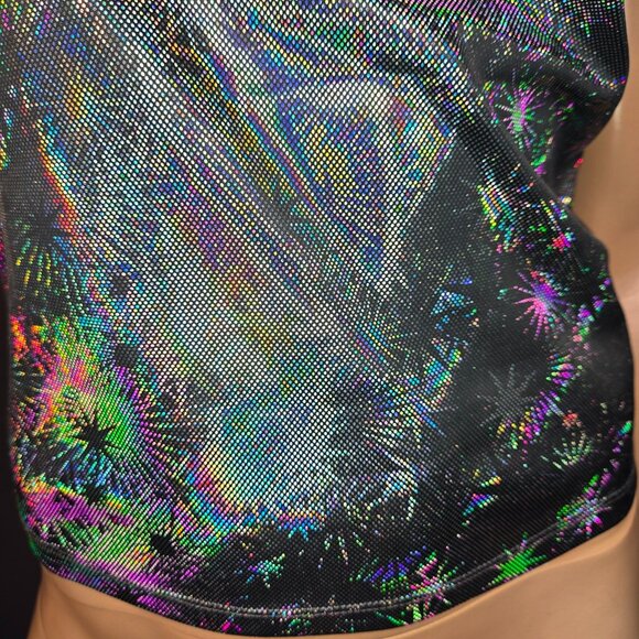 Vintage 90s Y2k Le Chateau Silver Metallic Iridescent Stars Tank Top Size M - Picture 2 of 11